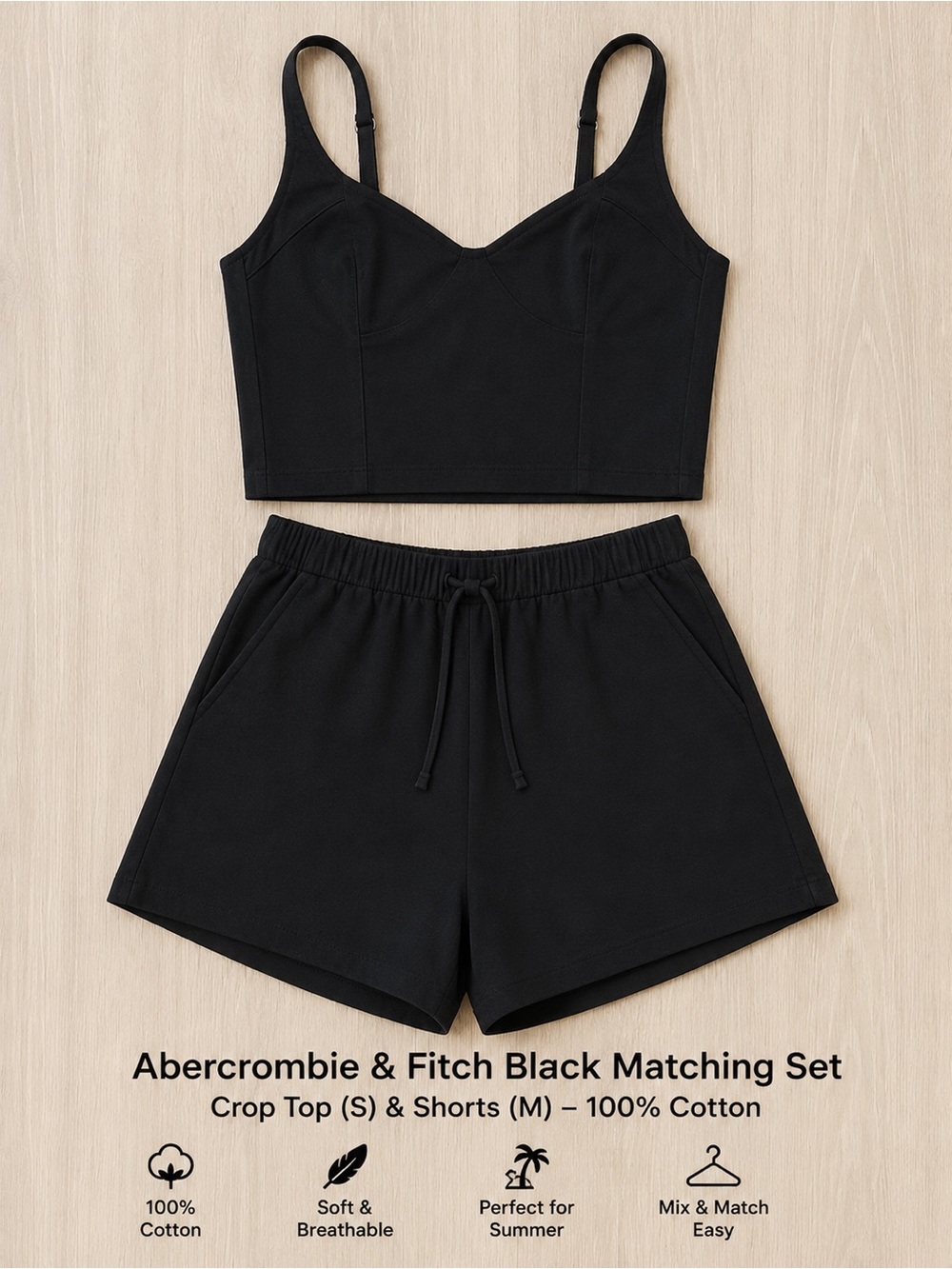 Abercrombie & Fitch Black YPB Matching Set ~ Crop Top Small & Shorts Medium